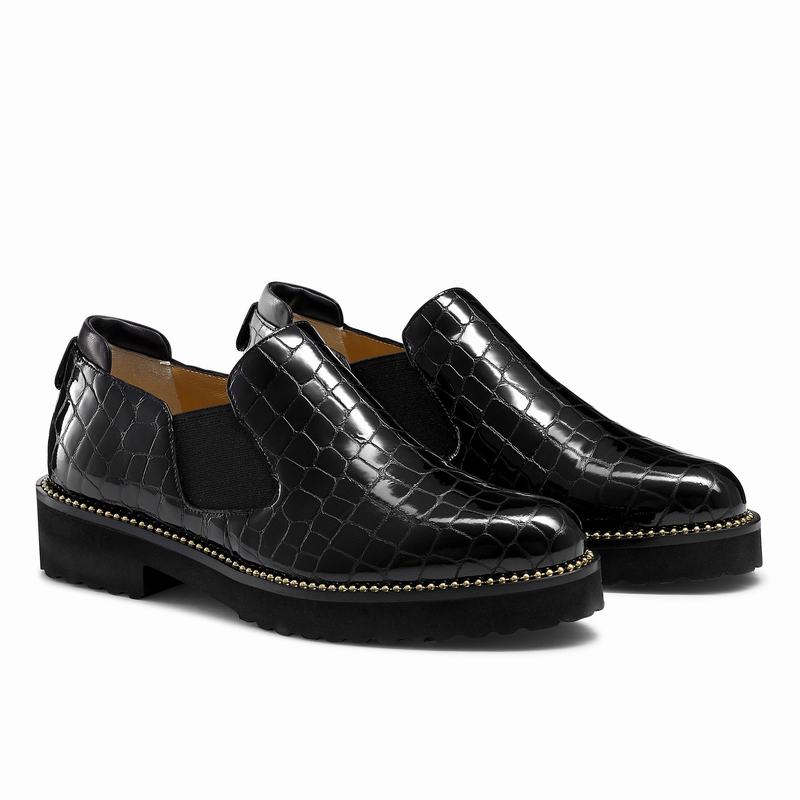 Russell And Bromley Grid Ženske Mokasinke Crne | VDF4818SP